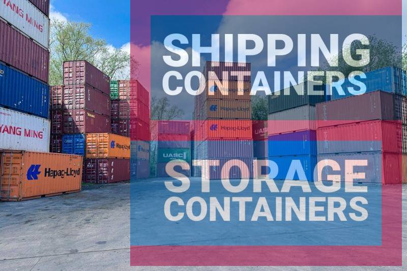 A storage area filled with stacked shipping containers of various colors under a partly cloudy sky.
